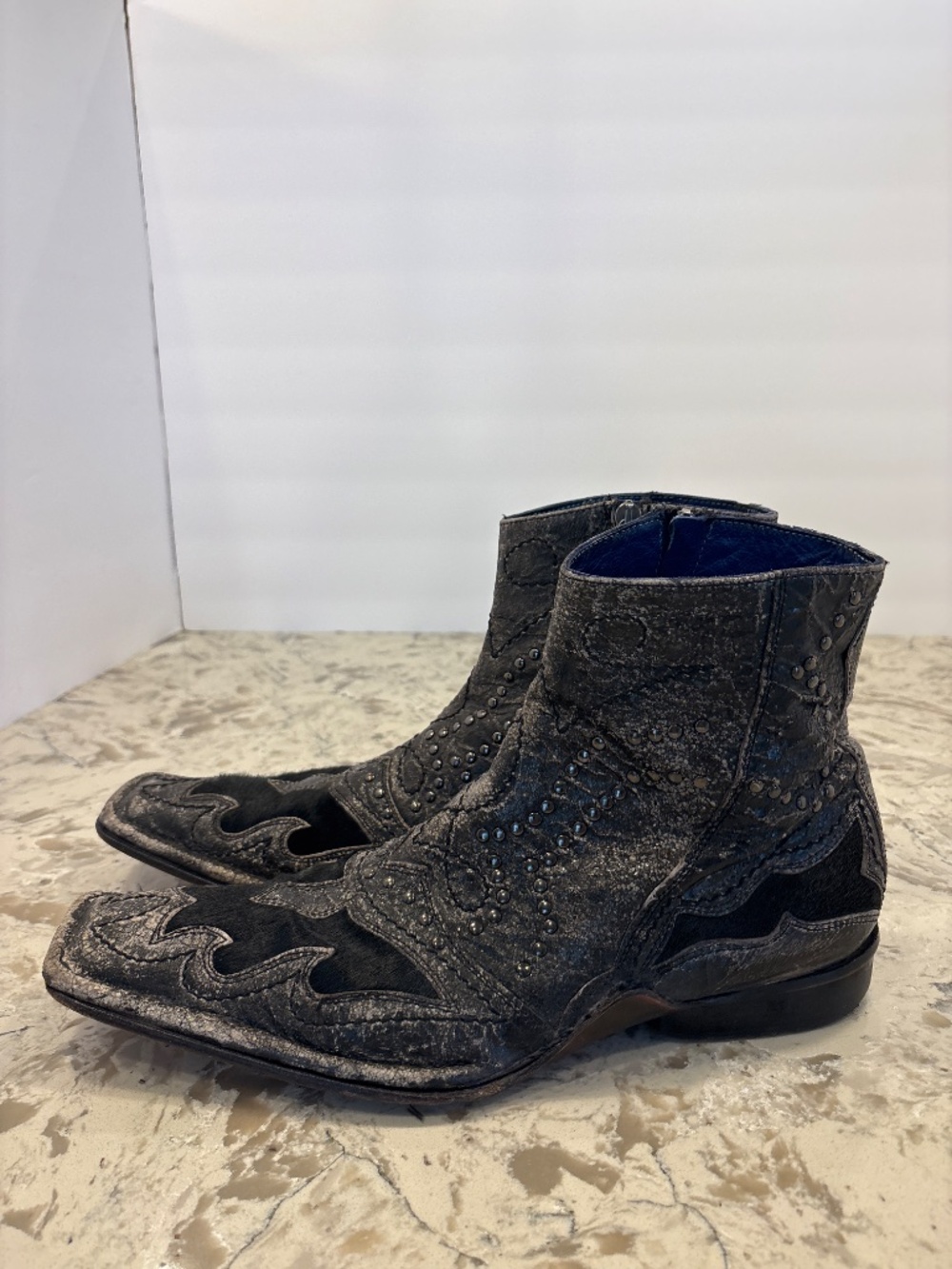 Vintage Mark Nason Rock Never Dies Boots Studded Pony Hair 9 - Picture 3 of 7